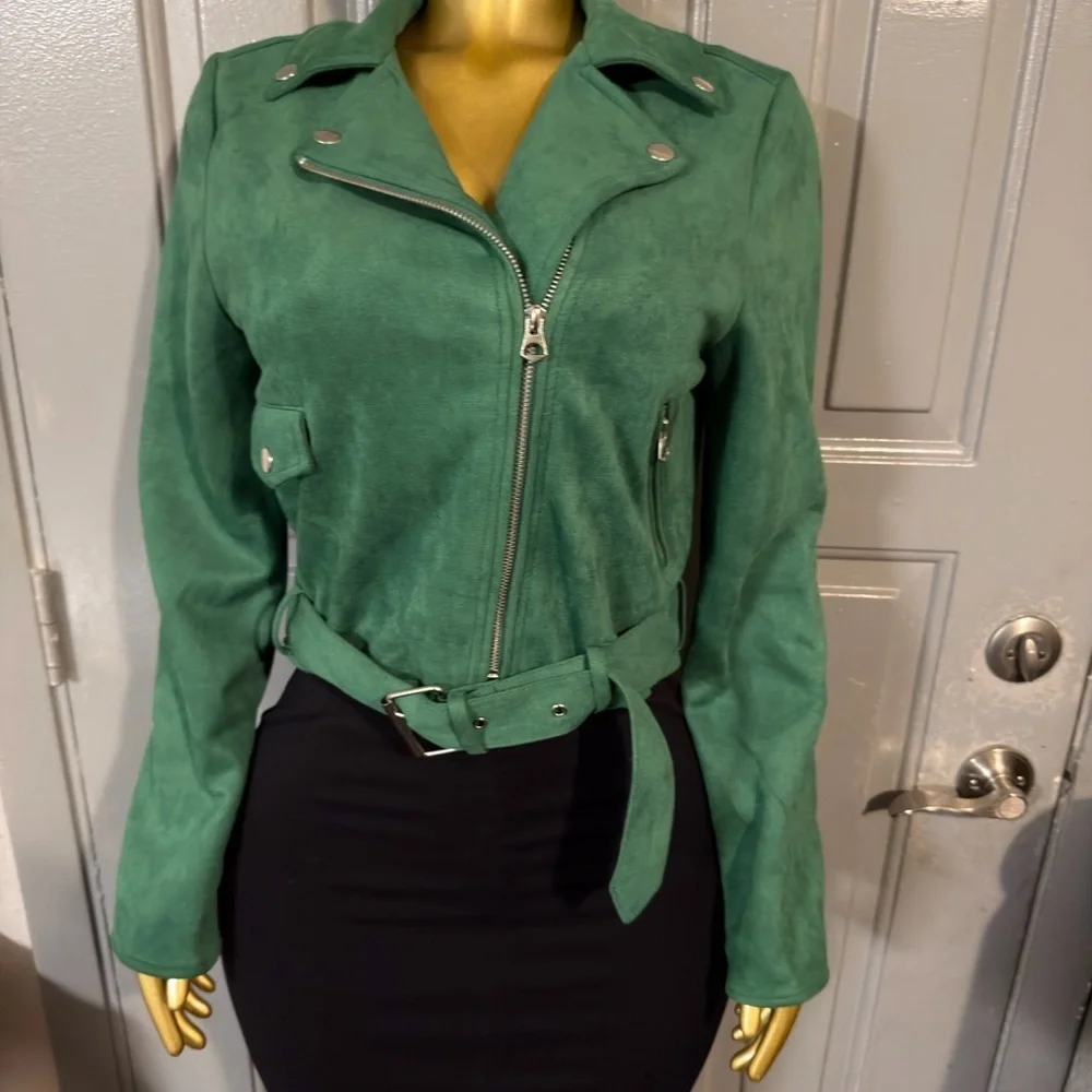 Green Suede Women's Jacket - Picture 4 of 6